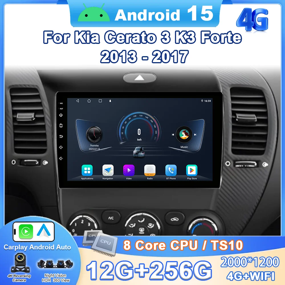 Android 15 Carplay Auto para Kia Cerato 3 K3 Forte 2013 - 2017 coche Auto Radio reproductor Multimedia navegación GPS NO 2din DVD WIFI
