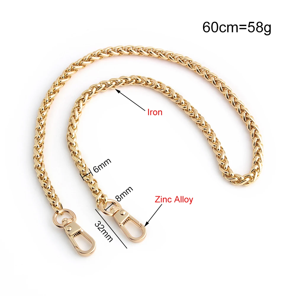 2/5/15PCS 6mm 60cm Metal Bag Chain With Hook For Hand-Woven Handbag Belts Shoulder Purse Handmade Detachable Straps Accessories