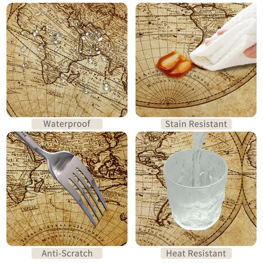 Old World Map Tablecloth Vintage World Map Earth Global Geography Rectangular Table Cloth Washable Wrinkle Resistant Table Cover