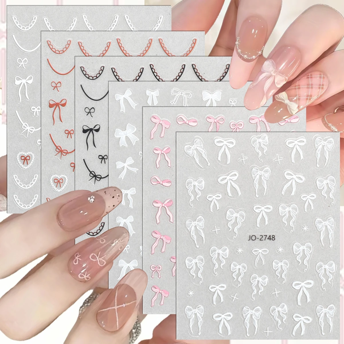 3/6/12 ورقة شفافة مقوس دانتيل ملصقات الأظافر ثلاثية الأبعاد الأبيض الوردي الشريط سلسلة خط مسمار ملصقات فنية لتصميم مانيكير ذاتي الصنع #1