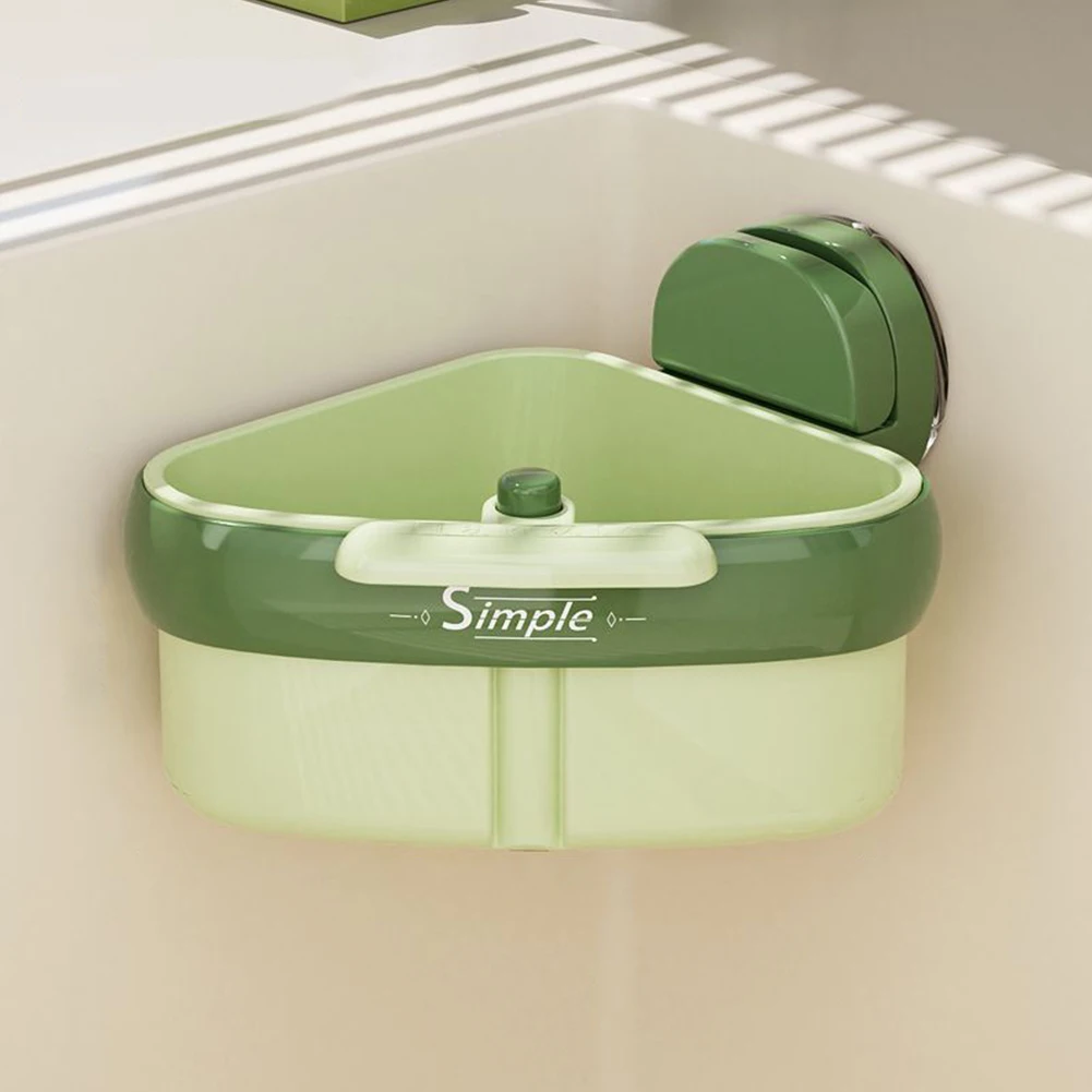 Suction Cup Sink Corner Rack with Drain Hole Triangle Storage Rack Press Automatic Dumping Sinks