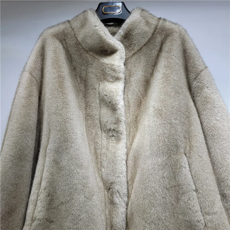 HKSH Autumn Winter New Women Faux Fur Coat Stand Collar Roll Cuffs Solid Color High-End Luxury Overcoat Chic Tide Jacket HK12970