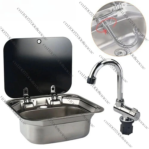 

Small apartment with folding 304 stainless steel RV sink, tempered glass cover, vegetable washing square basin