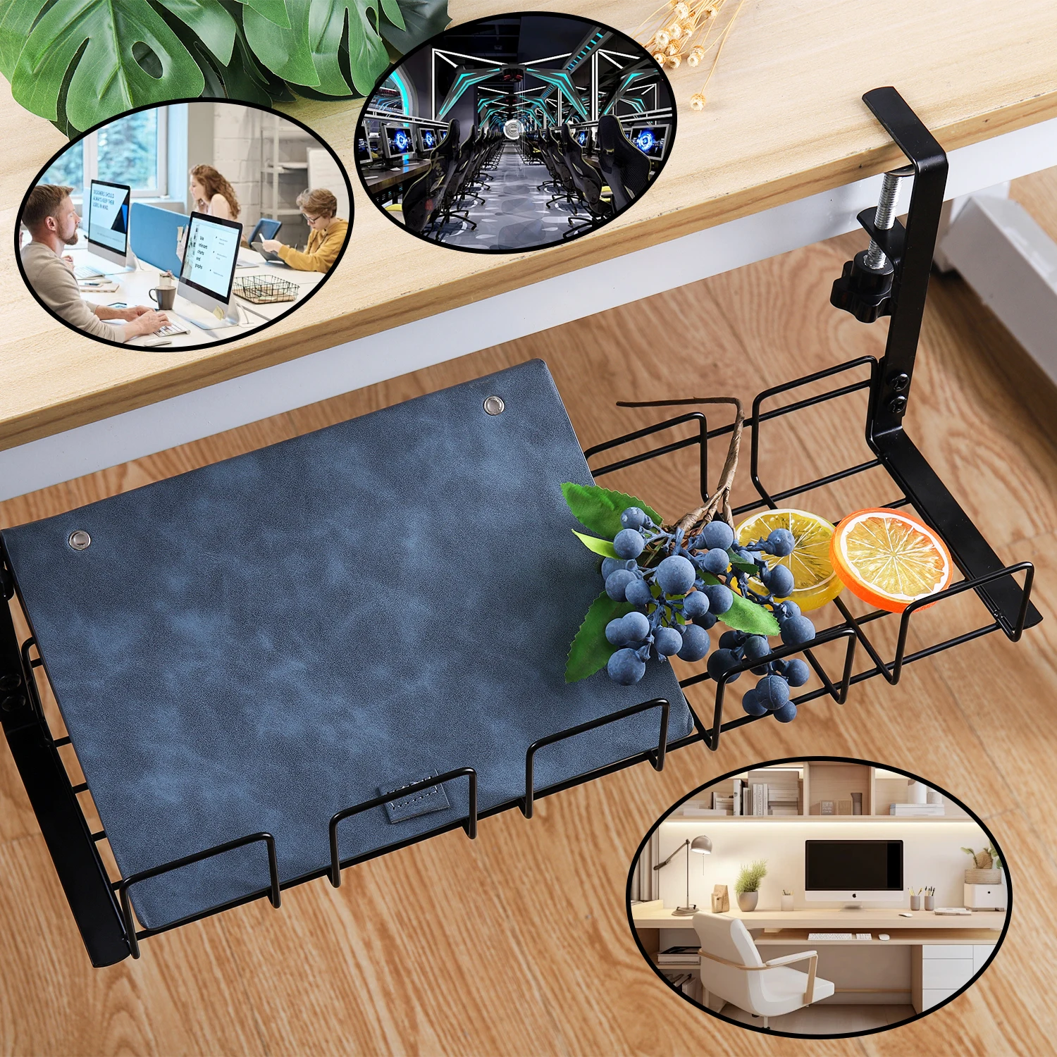 Metal Under Table Storage Rack Home Office Desk Cable Management Tray Wire Organizer No Punching Kitchen Shelf Basket Accessory