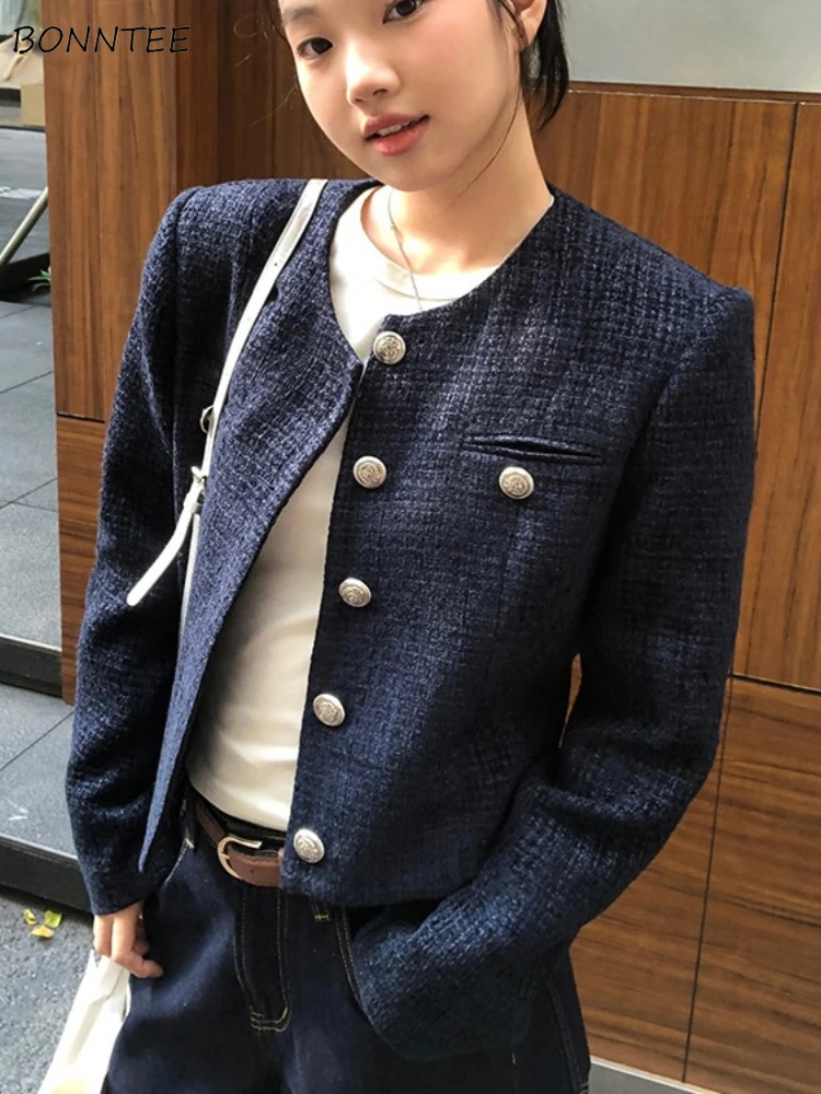 

Jackets Women French Style Vintage Autumn Temperament O-neck Cropped All-match Office Lady Popular Daily Outwear Trendy Clothing
