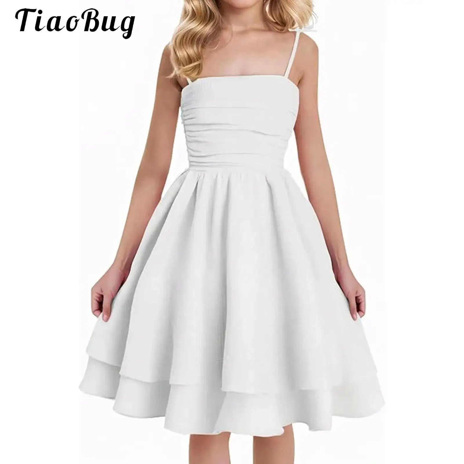 Kids Girls Summer Puff Bubble Dress Spaghetti Strap Sleeveless Flowy Ruffled Hem Princess Sun Dress for Beach Party Vacation