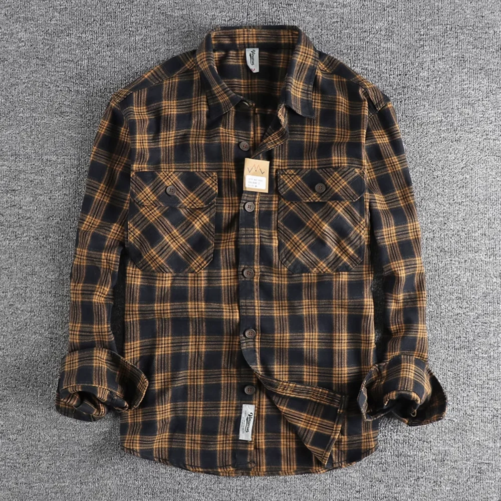 Retro Plaid Shirt Men\'s Autumn New Style Leisure All-match Youth Shirt Jacket