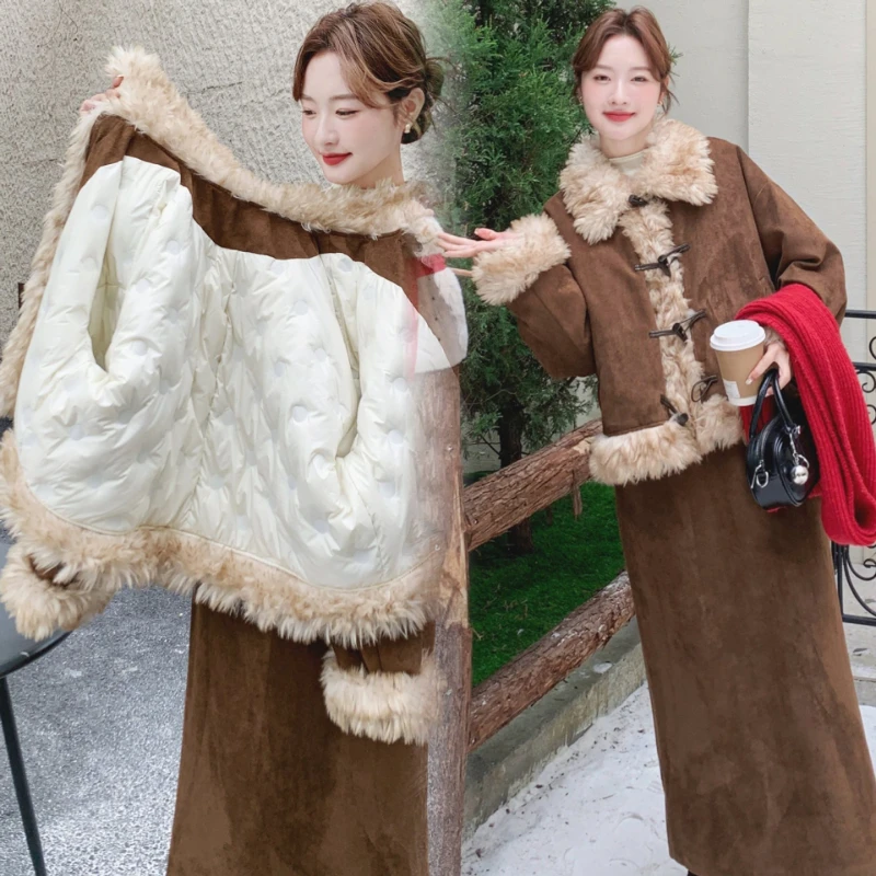 

Маленький элегантный комплект из двух предметов в ароматном стиле, женский зимний новый высококачественный модный светский пуховик с подкладкой, повседневная полуюбка