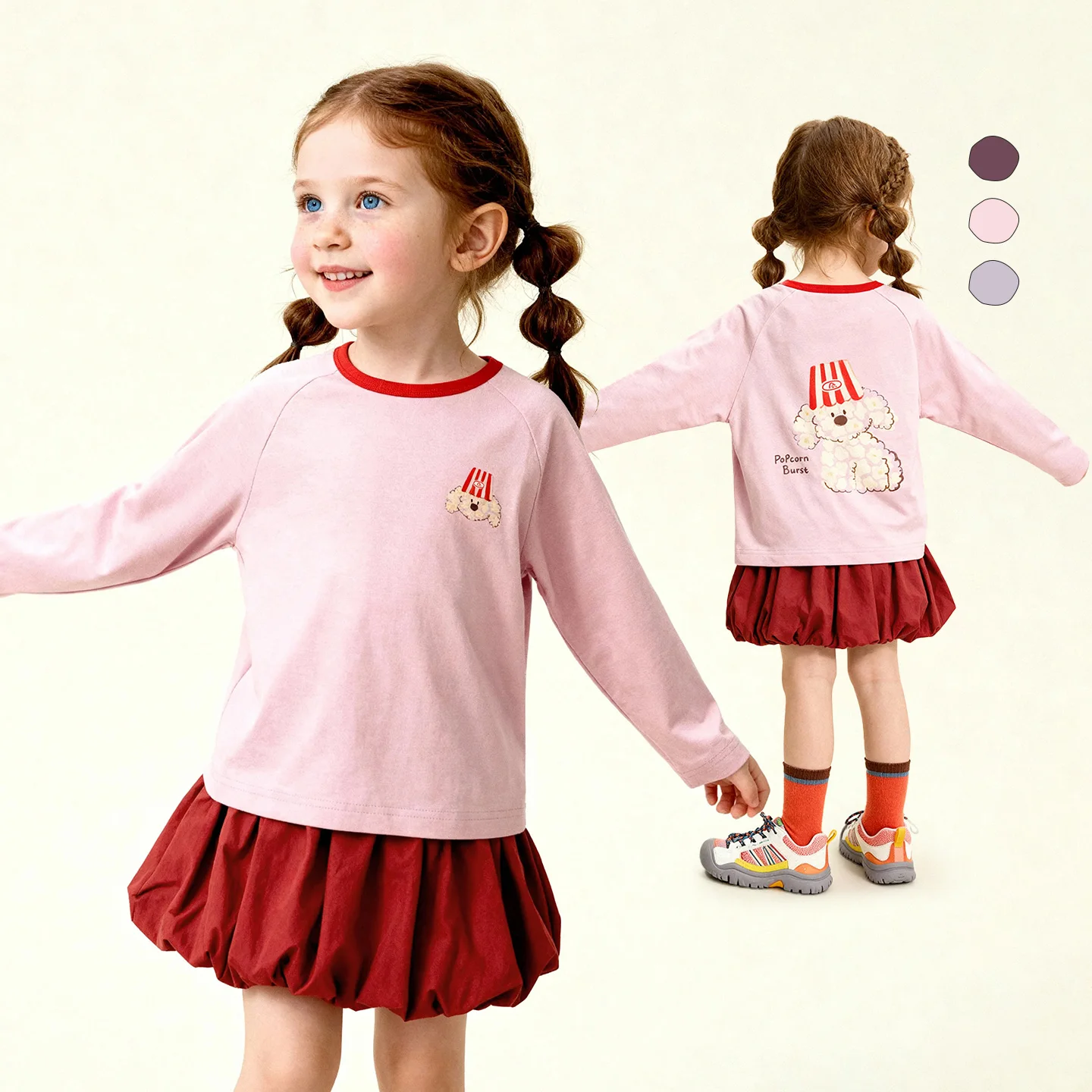 

Amila 2026 Spring Children's Round Neck T-Shirt With Contrast Printed Skin Friendly Daily Casual Versatile Basic Long Sleeve