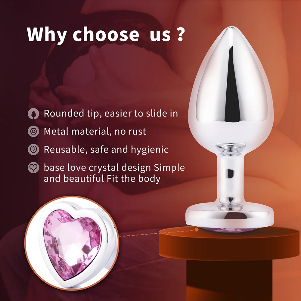 3 Sizes Anal Plug Mini Heart Smooth Metal Stainless Steel Crystal Butt Plug Stimulator Smaller Anal Sex Toys For Men Women Anus