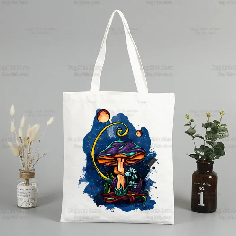 Mushroom Kawaii Ulzzang Shopping Bag Tote Bag Shoulder Bag Grunge Graphic Aesthetic Canvas Bags Capacity College Handbag