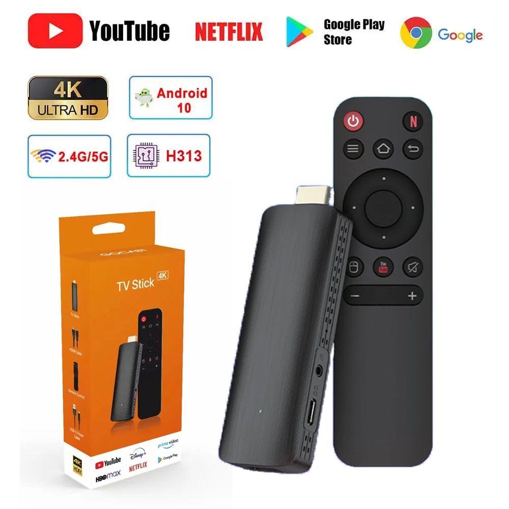 

H313 TV Stick HDR Set Top OS 4K 1080P WiFi 6 2.4/5.8G Android 10 Smart TV Sticks For Google YouTube NETFLIX Network Media Player