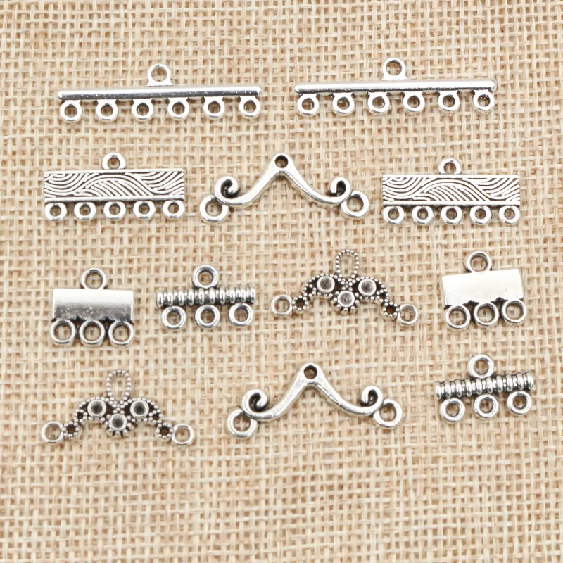 30pcs Antique Silver Plated Vintage Bar Rectangle Retro Connector Charm Pendant DIY Necklace Jewelry Findings Accessories