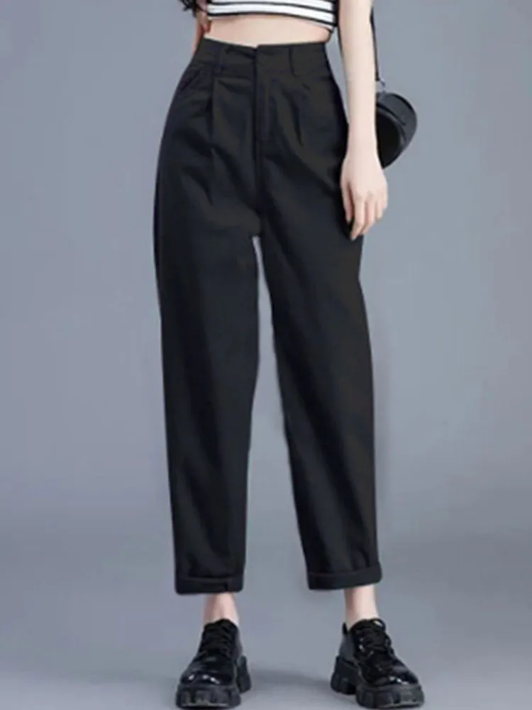 جينز حريم أخضر غير رسمي للسيدات موضة كورية سروال دينم عتيق مرن عالي الخصر لربيع وخريف طول الكاحل فضفاض Vaqueros جديد