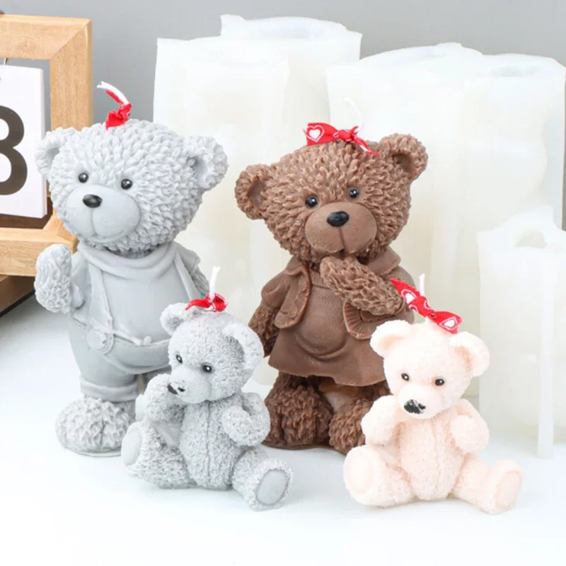 DIY Cute Teddy Bear Candle Silicone Mold Animal Candle Making Soap Resin Clay Mold Ice Cube Cake Mold Gifts Art Craft Home Decor