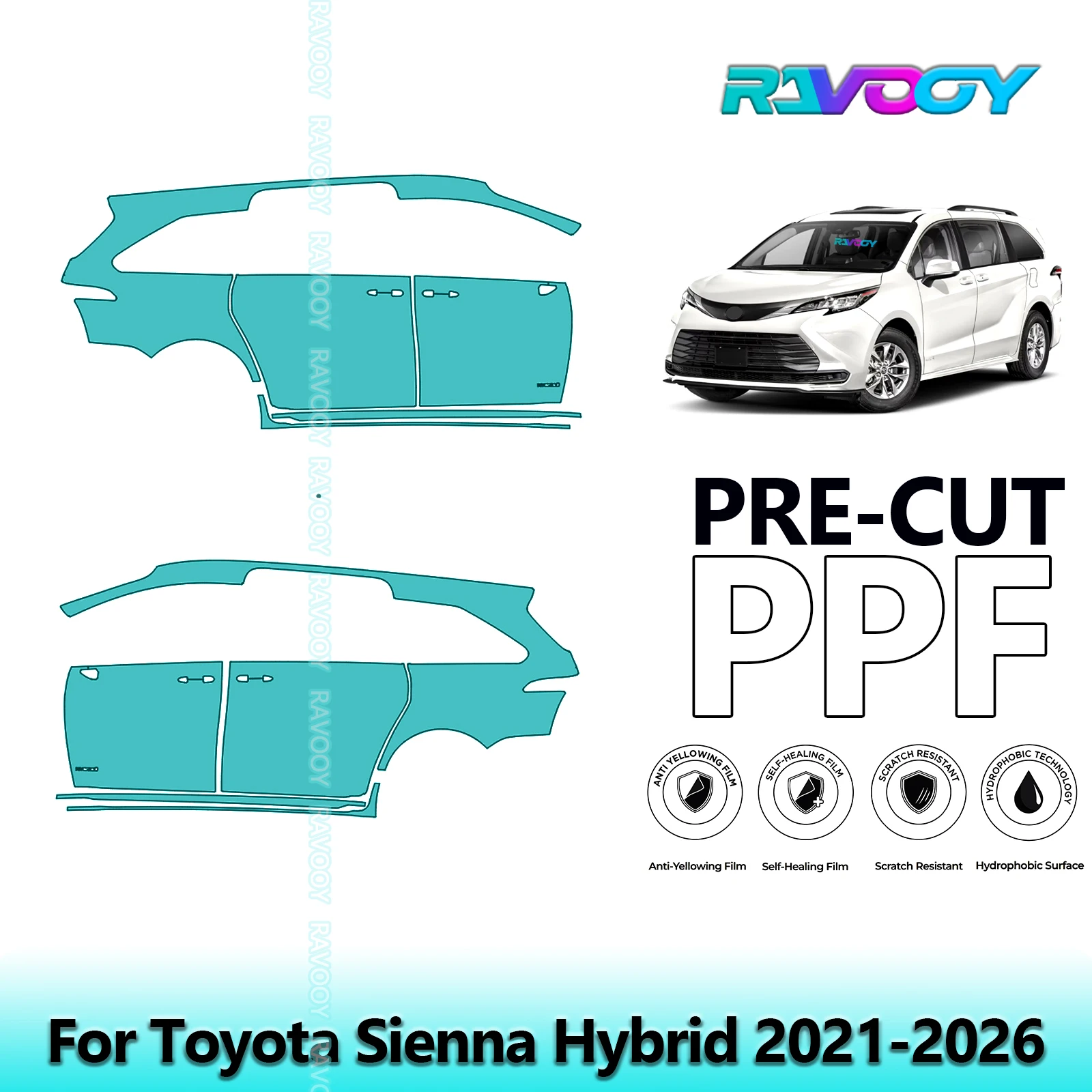 

For Toyota Sienna Hybrid 2021-2026 8.5mil Clear Matte Pre-Cut PPF Door & A/B Pillar Kit TPU Paint Protection Film Set