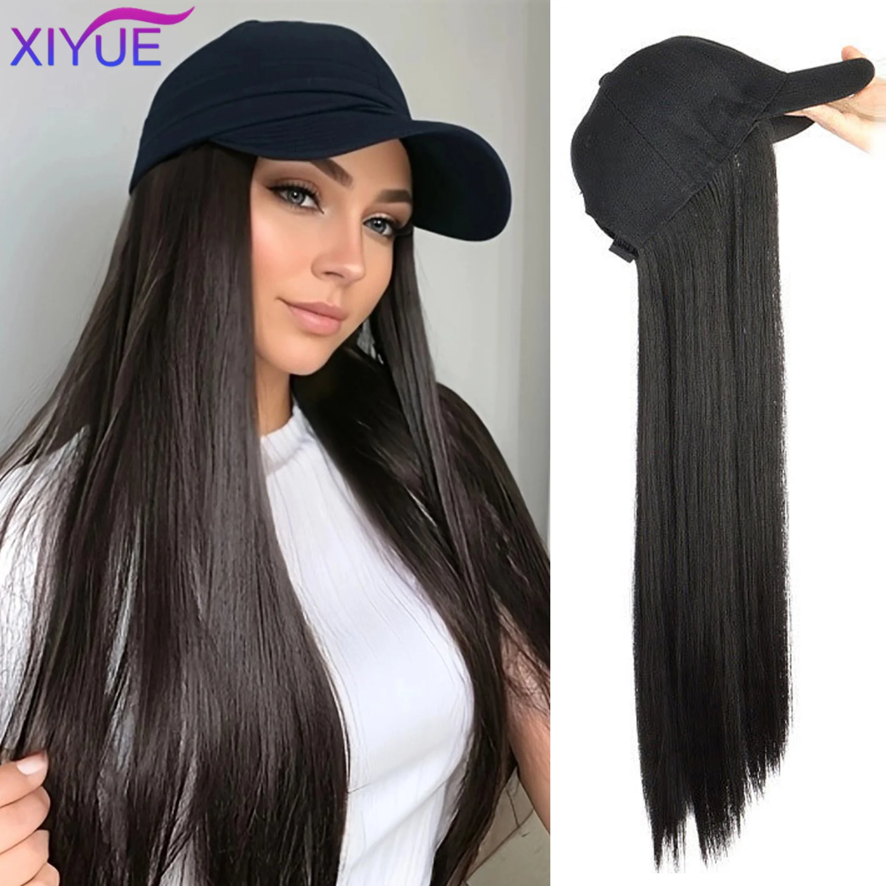 WIGSIN 26/18 pollici lungo rettilineo parrucca sintetica berretto da baseball estensioni dei capelli cappello parrucche nero marrone parrucchino regolabile per le donne