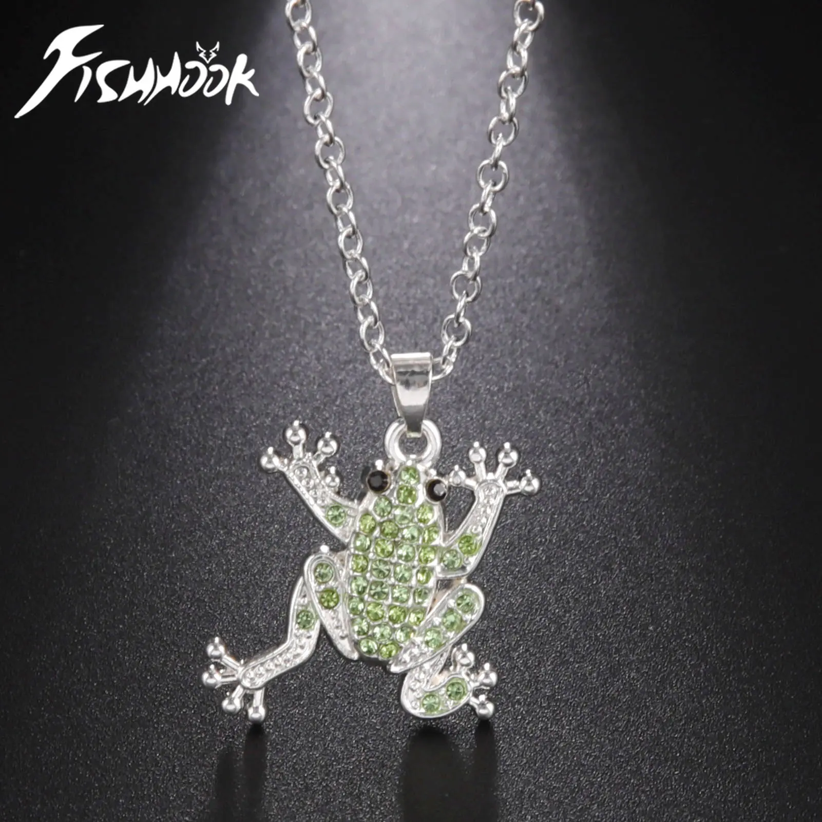 Fishhook Green Frog Necklace Animal Chain Pure Crystal Zircon Gift For Man Woman Kid Baby Child Luxury Jewelry