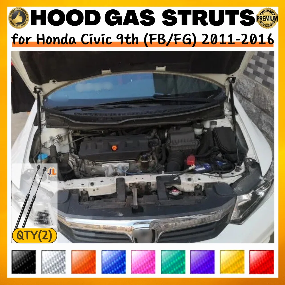 

Qty(2) Hood Struts for Honda Civic 9th (FB/FG) 2011-2016 Front Bonnet Modify Gas Springs Shock Absorbers Lift Supports Dampers