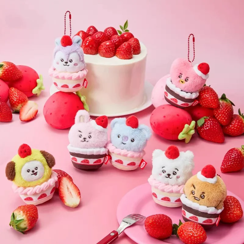 

Плюшевая игрушка-брелок BT21 COOKY SHOOKY в виде клубничного торта, 10 см, аниме-стиль, креативный дизайн, для рюкзака, аксессуар для ключей