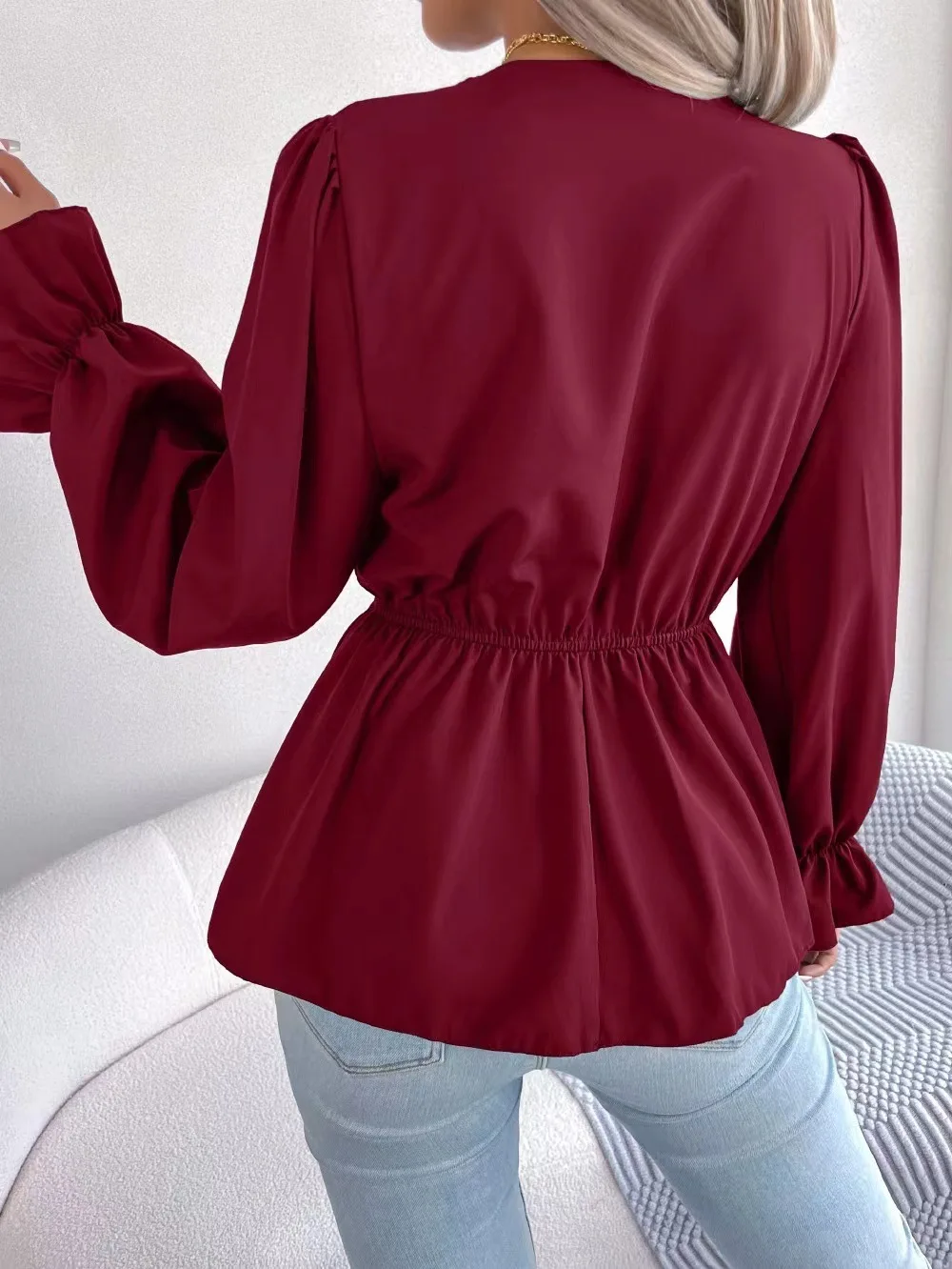 Camisa superior para mujer 2024 Otoño/Invierno nueva Blusa De manga larga con empalme De encaje Camisetas De Manga Larga Blusa Roja Tops para mujer