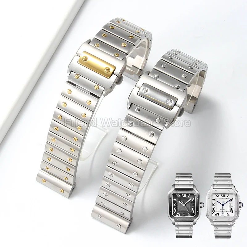 For Cartier Santos 100 WSSA0009 Waterproof Stainless Steel Watch Bracelet Classic Rivet Decoration Double Push Butterfly Clasp