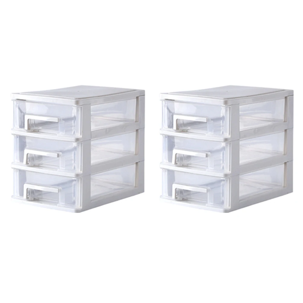 

2Pcs 3 Layers Desktop Storage Box Transparent White Makeup Organizer Drawer Type Cosmetics Holder Mini Plastic Storage Unit