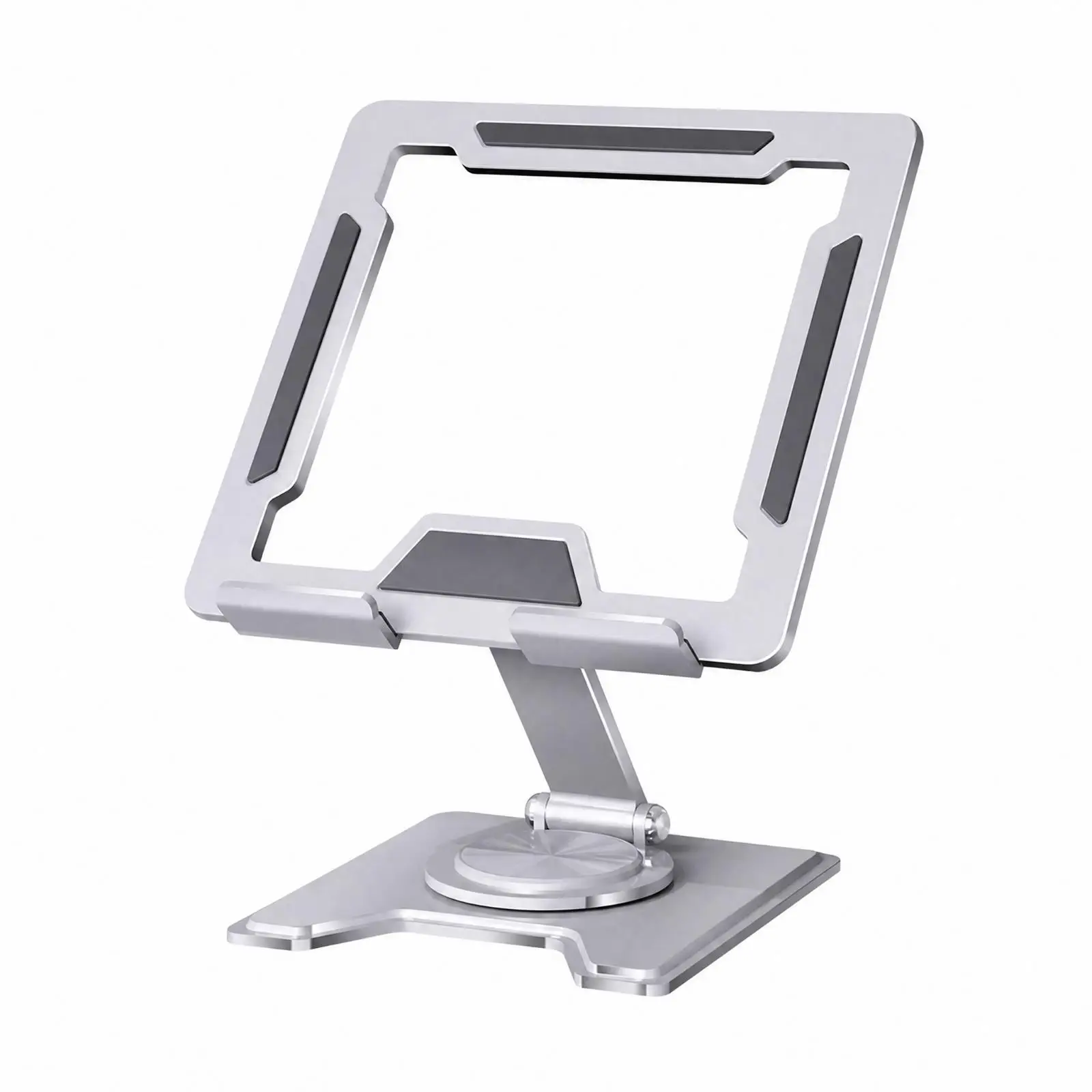 Metal Desktop Stand with Rotating Base Anti-Slip Folding Device Cradle Stand Space-Saving Holder for Home Office, Video Calls,