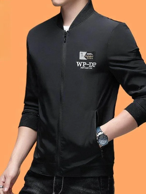 Spring Autumn Thin Baseball Collar Men's Jaet Youth Printed Embroidered Casual Outerwear V-ne Svel Faionable Coat