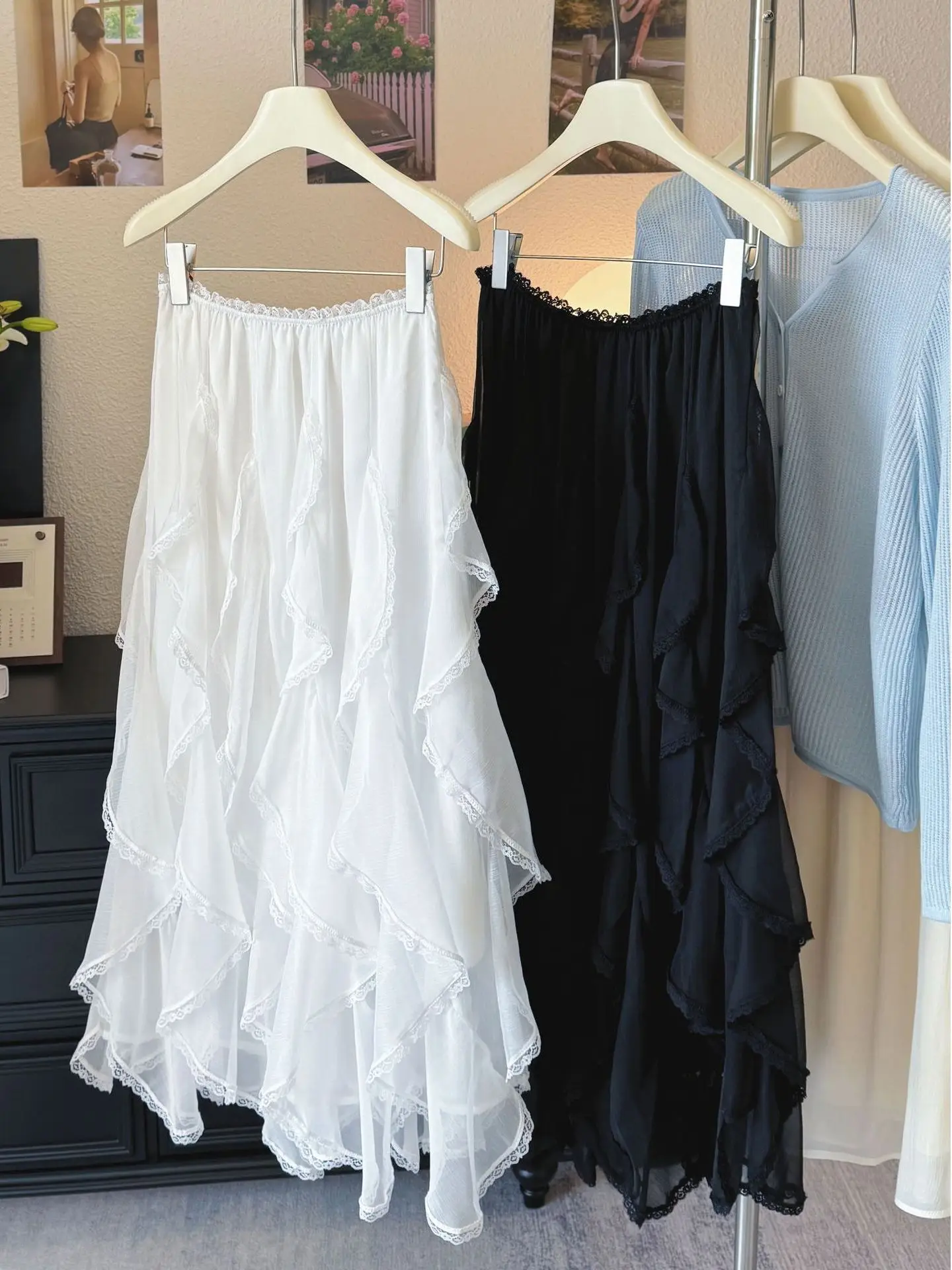 Silk Tassel Trim Skirt Women's Heavy Embellished Lace  Long Gown Draping Lightweight Simplicity Cake Skirt Loose Fit