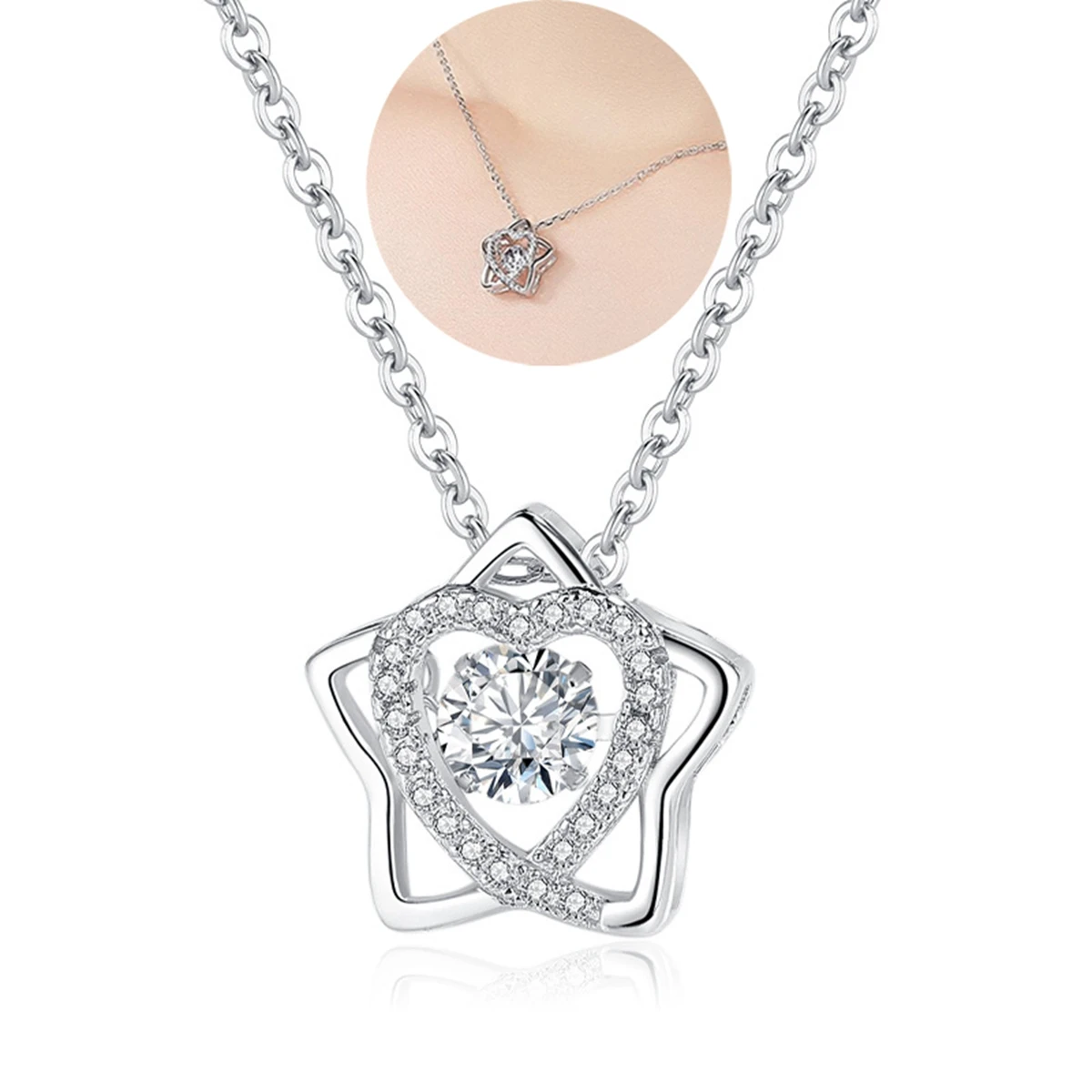 Silver Hexagram Star of David Heart Pendant Necklace CZ Rhinestone lucky Love  Choker Mother Day Jewelry Mom Women Girls