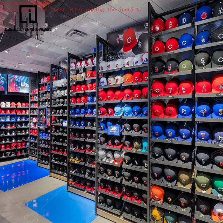 

Индивидуальные современные стеллажи для магазинов шляп по индивидуальному заказу для витрины розничного магазина, полки для супермаркетов для дизайна интерьера отдельного магазина