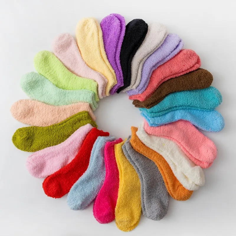 Harajuku Autumn Winter Women\'s Socks Thickened Thermal Coral Fleece Floor Socks Fuzzy Soft Candy Colorful Socks Kawaii Socks