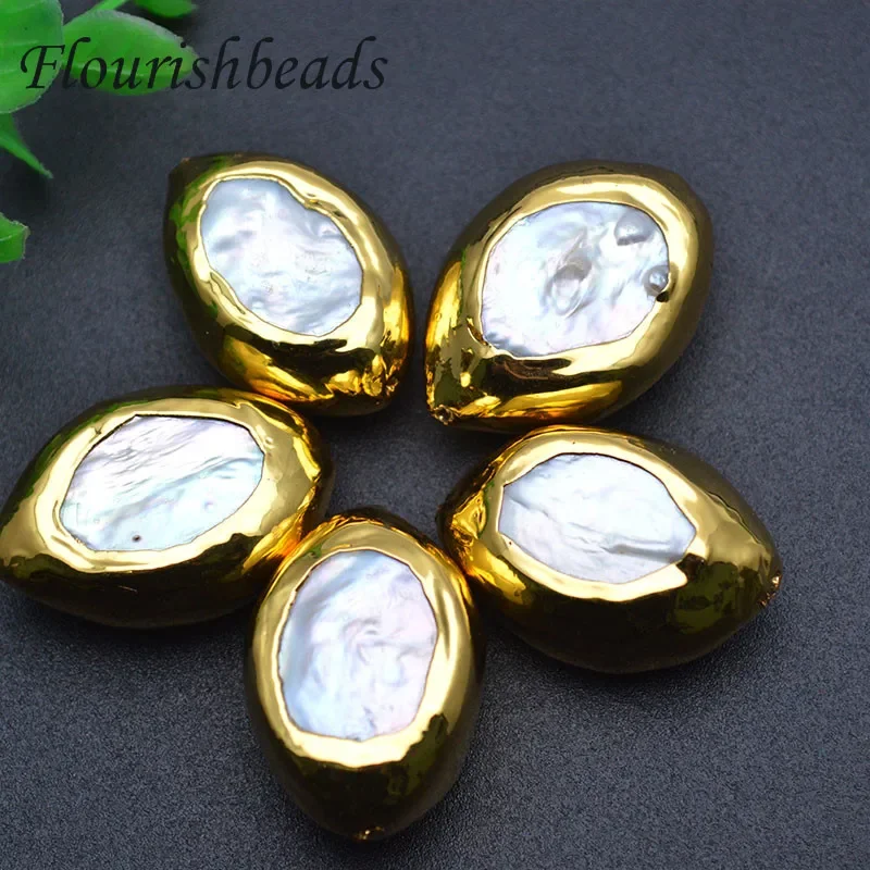 

24k Gold Natural Fresh Water Pearl Fat Nugget Flat Oval Shape Spacer Loose Beads DIY Jewelry Making Supplies 5pc Per Lot