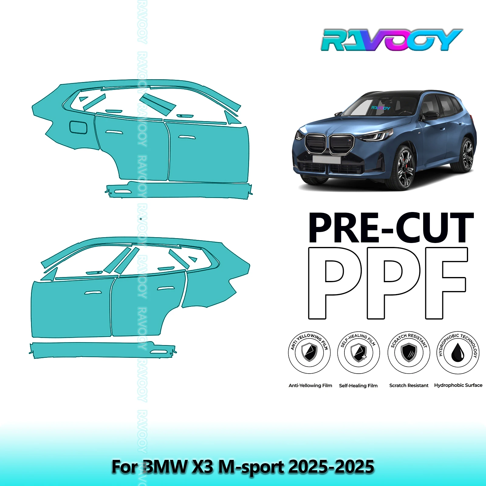 

For BMW X3 M-sport 2025-2025 8.5mil Clear Matte Pre-Cut PPF Door & A/B Pillar Kit TPU Paint Protection Film Set