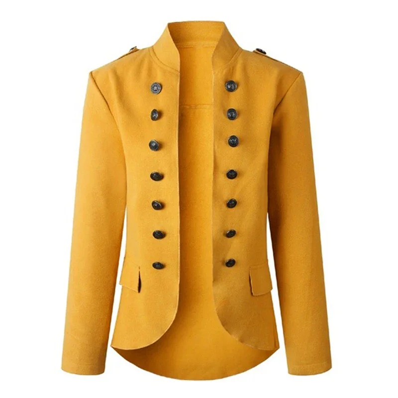 Nuovo 2023 giacche da donna Blazer manica lunga fibbia a righe giallo Slim piccolo vestito Femme stile caldo cappotto allentato modello rosso Mujer