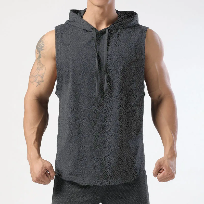 2024 Summer Men's Basketball Running Training Hooded Sleeveless Fitness Top Fashionable Loose Speed Drying Sports Tank Top image 6