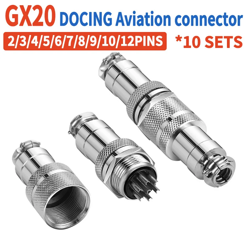 

10 Ses GX20 Docking 2pin 3pins 4 5 6 7 8 9 10 12 14 15Pin Male&Female Circular Panel Aviation Connector Butt Joint Plug Socket