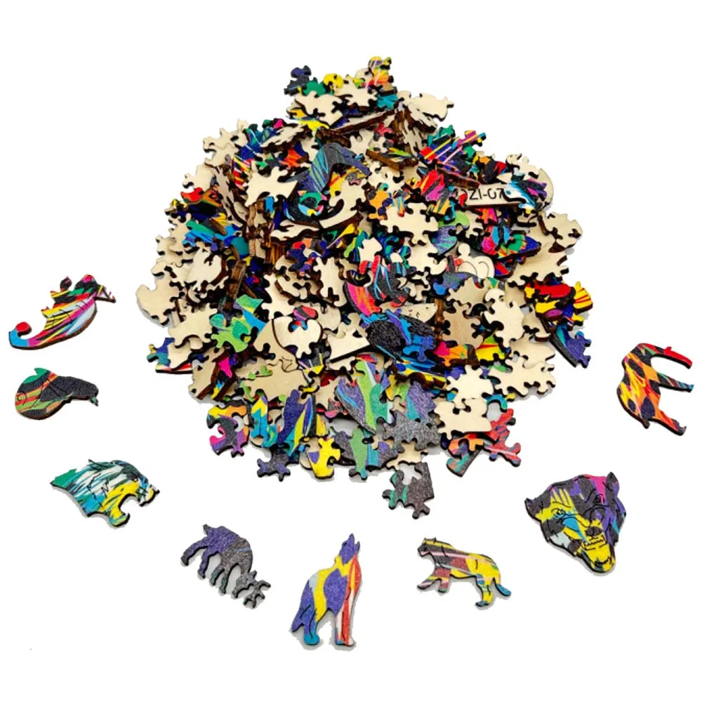 Rompecabezas de madera de tortuga irregular para adultos y niños, juego interactivo familiar inteligente, regalos de vacaciones, jigsierras de madera de zorro