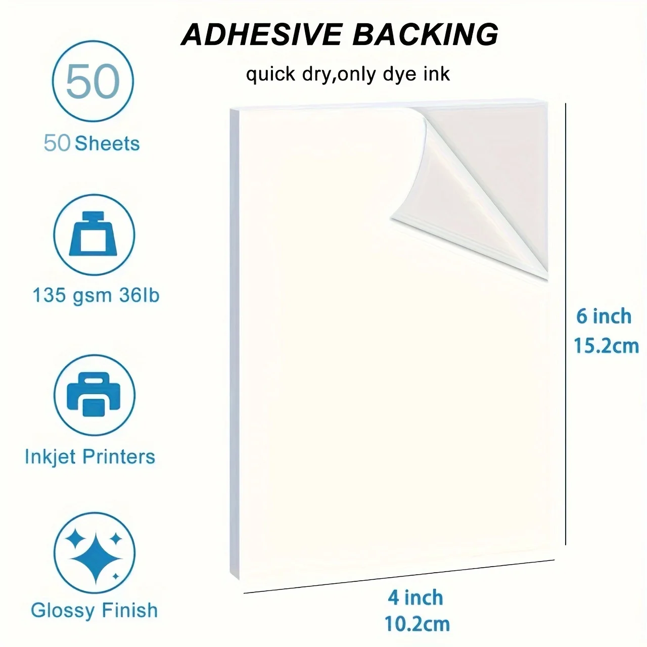 50 sheets of 4 x 6 inch 135G high gloss sticker self-adhesive photo paper suitable for inkjet printers