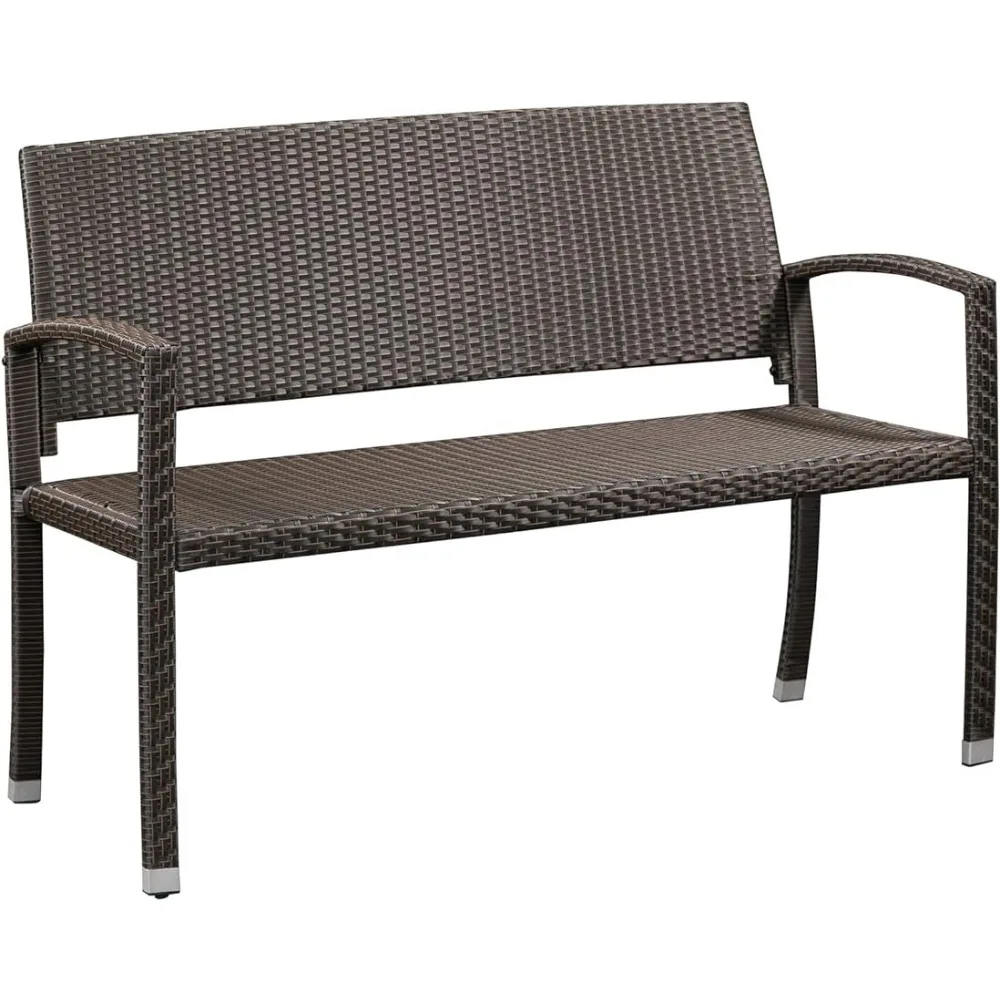 

Patio PU Wicker Steel Frame All Weather Bench Attractive Woven Design Easy Assembly Light Weight Accent Patio Porch Lawn