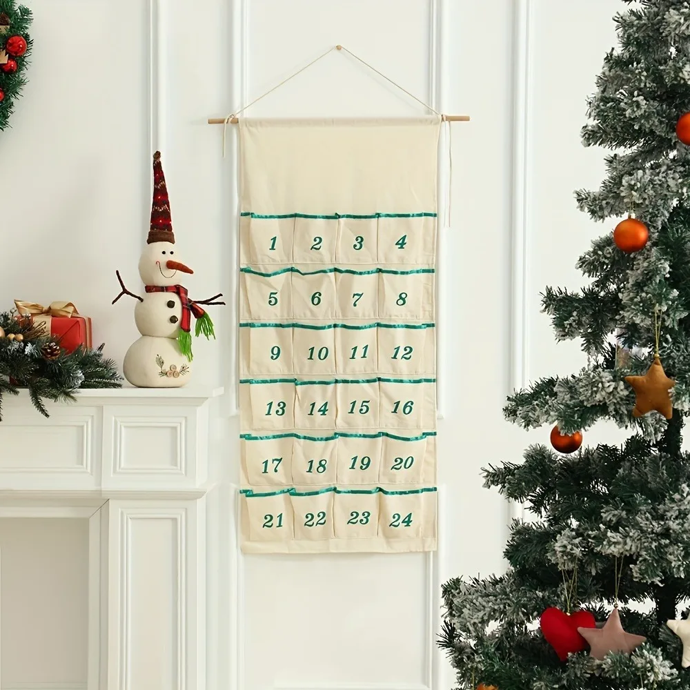 With 24 Pockets Christmas Wall Hanging Storage Pouch Space-saving Good Load-bearing Christmas Countdown Calendar Numbered DIY