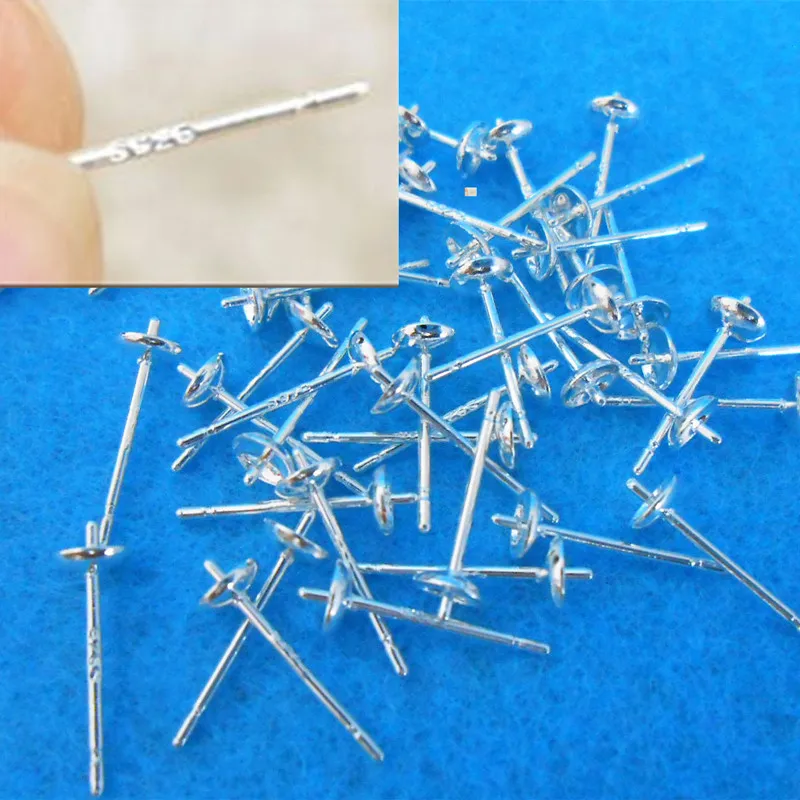 Stock 100/500PCS Real 925 Sterling Silver Jewelry Findings Stud Ear With Back Stopper Post Pin DIY 5*13MM