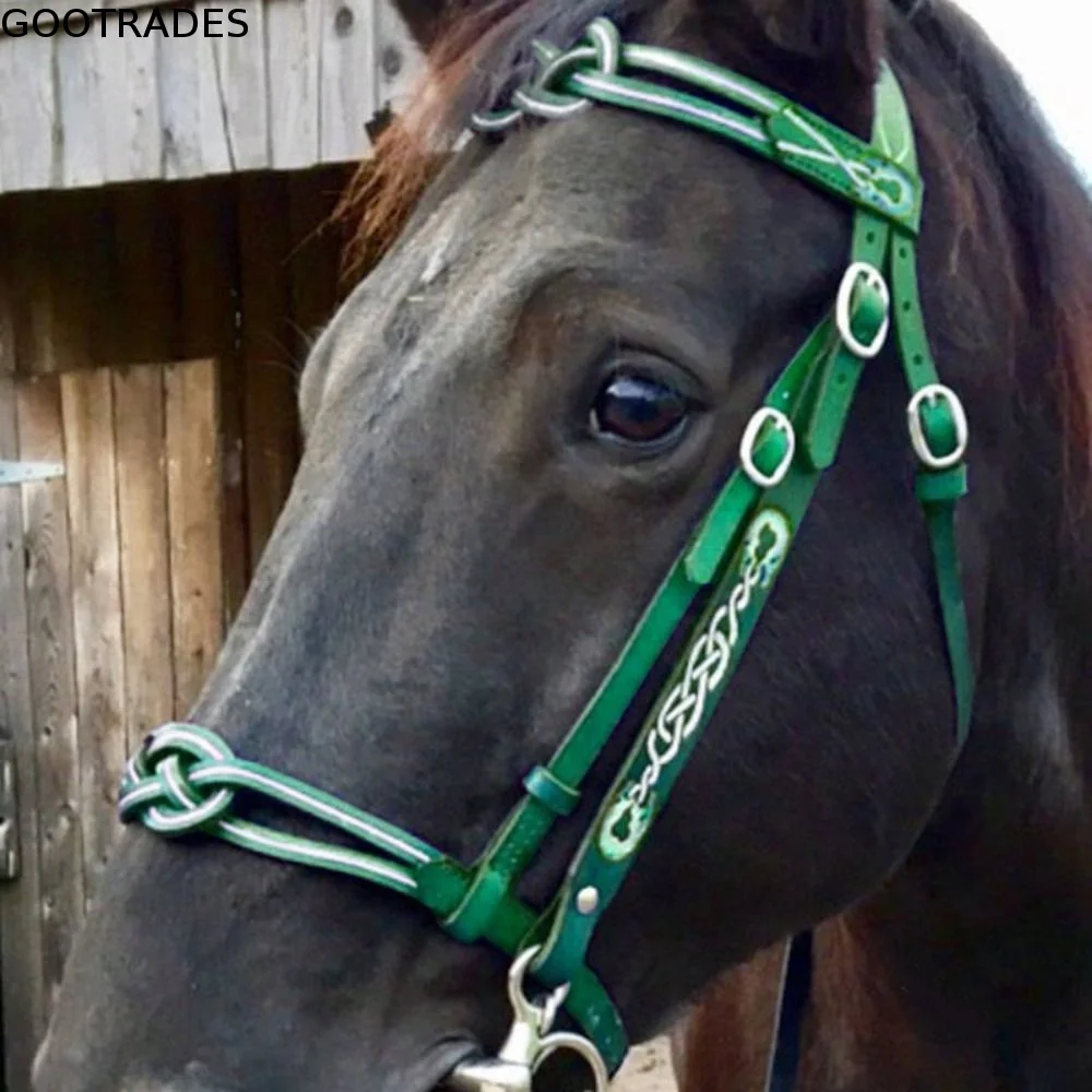 PU Leather Horses Bridle Halters Metal Buckle Comfortable Horse Rein Harness Adjustable Durable Horse Collar Riding Protective
