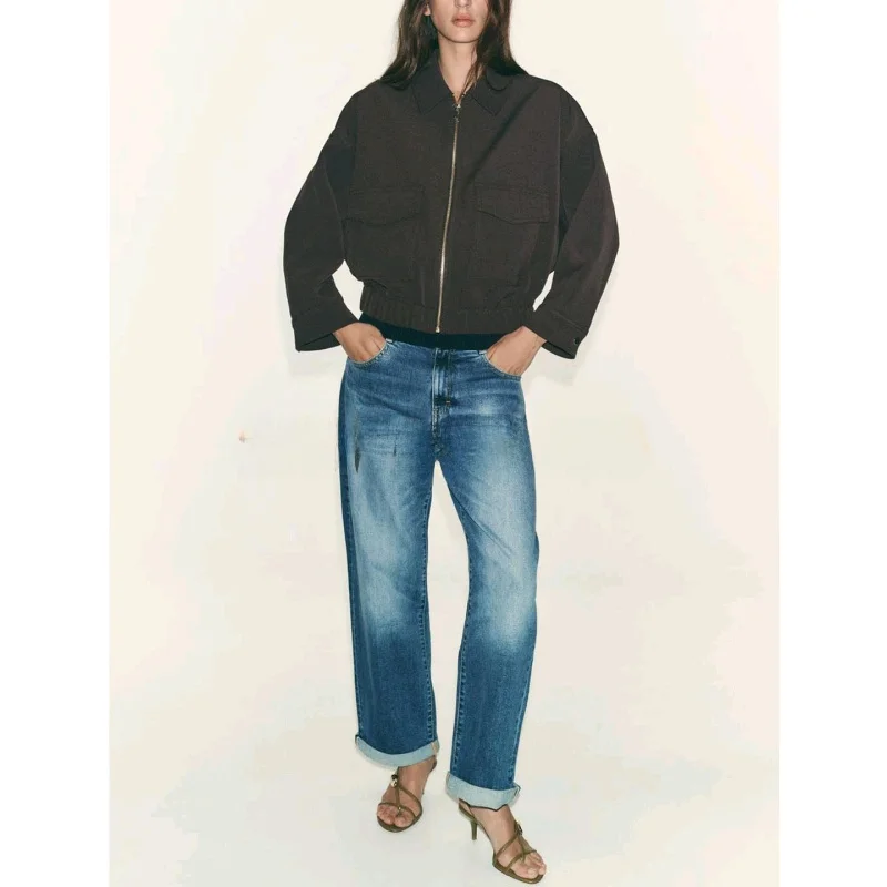 Chaqueta de Otoño para Mujer, Estilo mata, Manga Larga, Corte Hoado, con Bolsillos, Diseño Transpirable de Fibra de ...