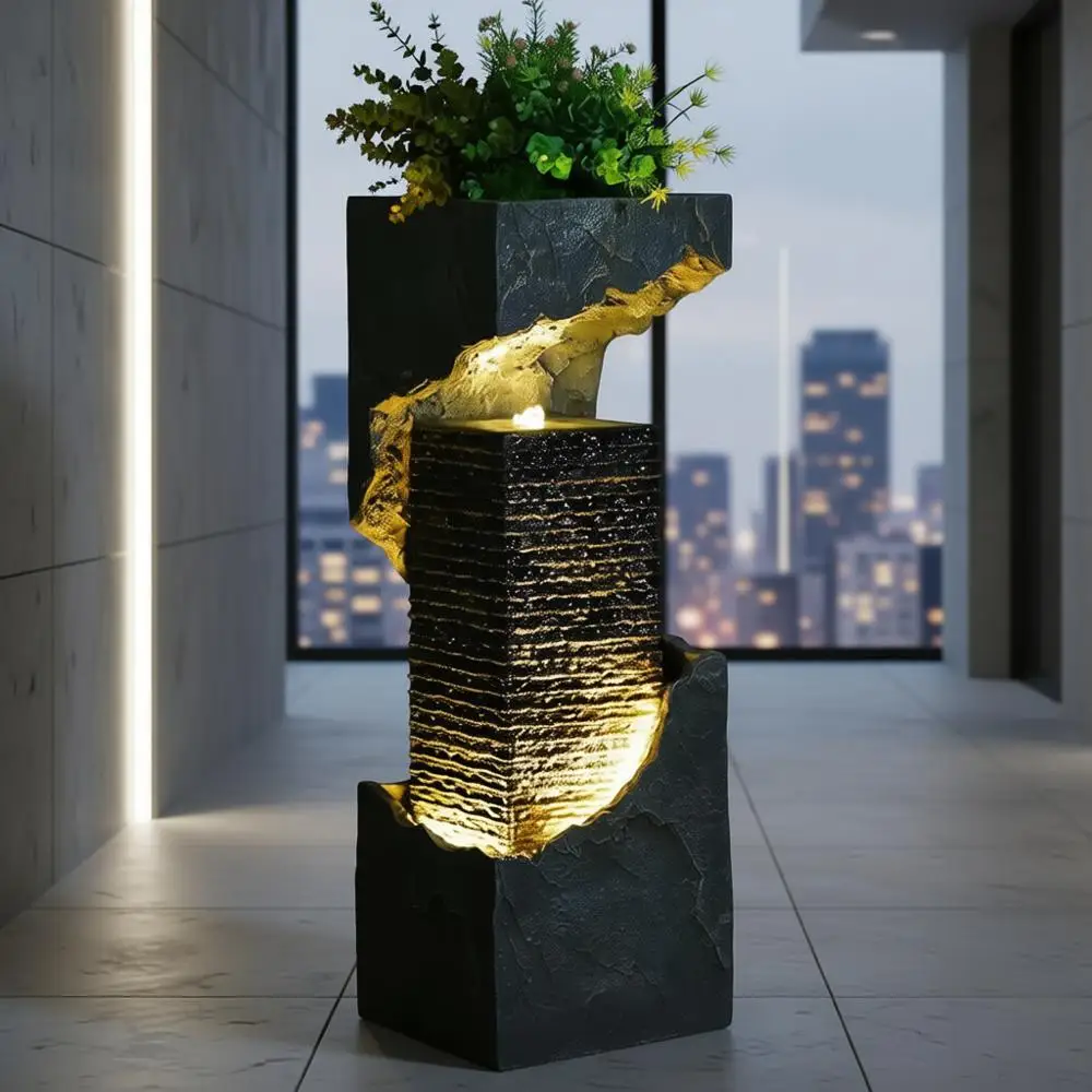 35.4 نافورة مياه خارجية حديثة مع أضواء للفناء والحديقة وديكور المنزل #1