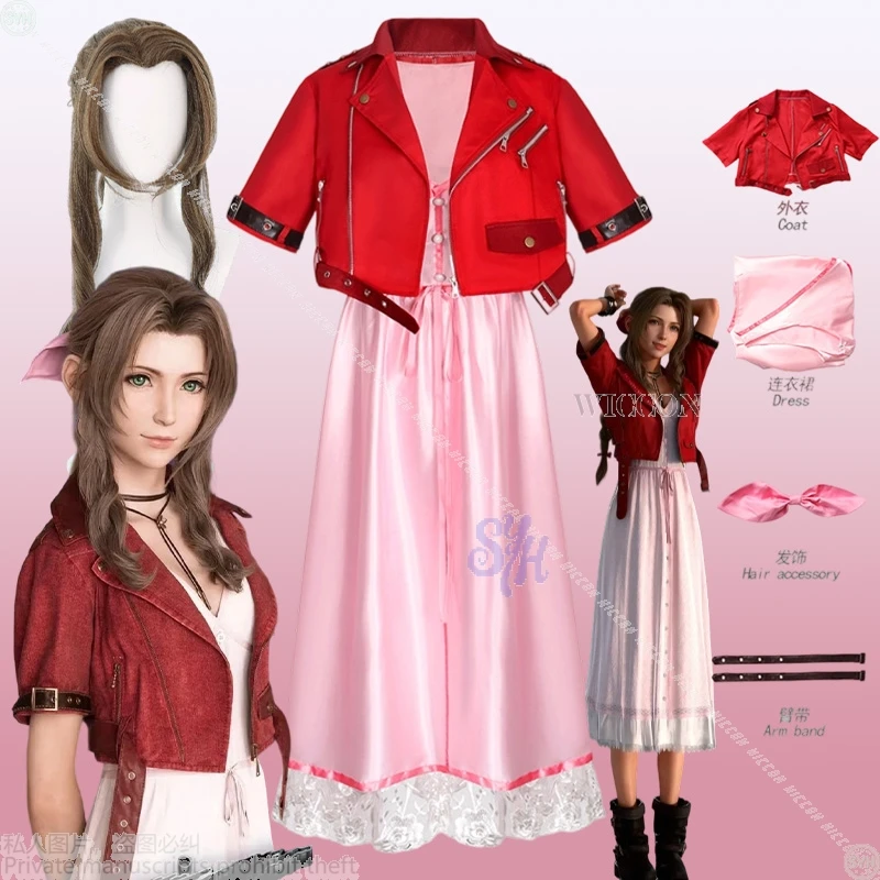 

Aerithhh Fantasy Game FFF7 Косплей Kawaii красное короткое пальто сексуальное розовое длинное платье Jirai Kei для девочек Хэллоуин Рождество
