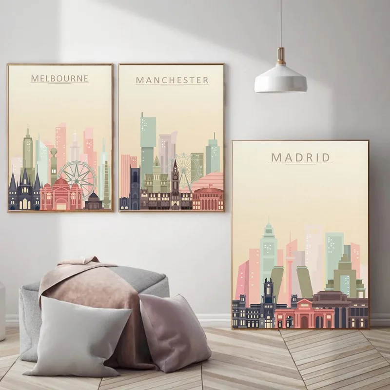 Hong Kong Houston Lisbon London Madrid Skyline Cityscape Poster Canvas Printing Decor Living Room Bedroom Wall Art Home Decor