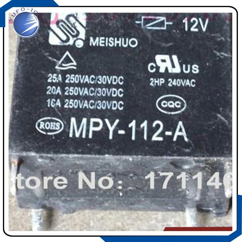 Free Shipping 20PCS Used relay MEISHUO MPY-112-A 102F-12V-25A YF0923