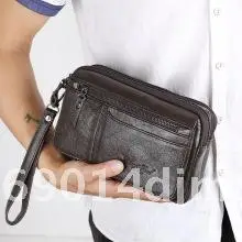 

Men's Casual Genuine Leather Clutch Bag Top Grain Zippered Mobile Phone Holder in Black/Brown/Red Oil Wax Finish